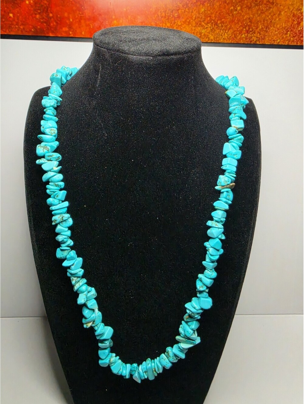 Vintage Southwestern Turquoise Nugget Chip Beaded Strand Necklace 30" 89g